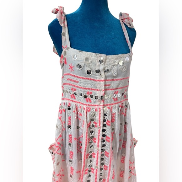 Juliet Dunn boho white and pink embroidered maxi dress size Small fit - Picture 3 of 14